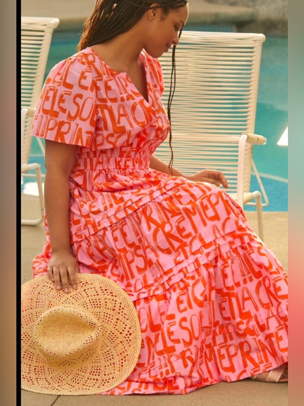 Anthropologie Somerset Cotton Maxi Dress Pink Orange Graphic Print Tiered Medium